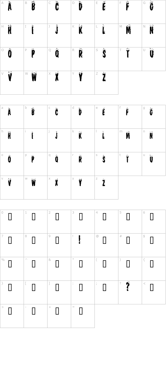 HellfireCondensed character map