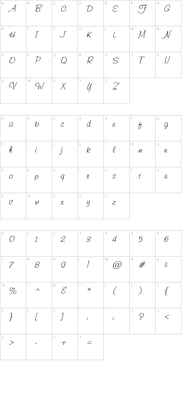 Helmsley Italic character map