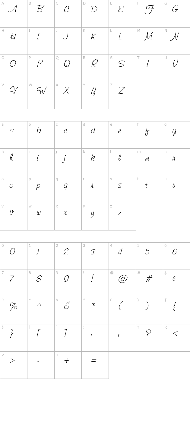 helmsley-italic character map