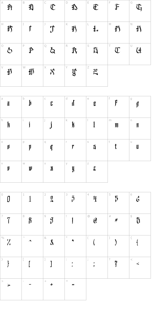 helvedding character map