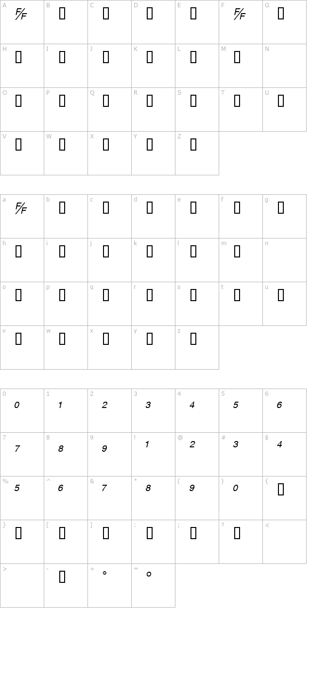 HelvFB Oblique character map