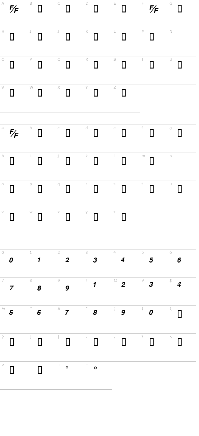 helvfe-boldoblique character map