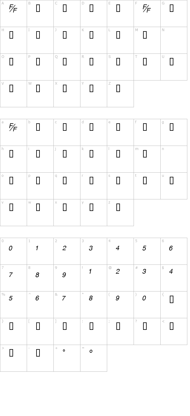 helvfe-oblique character map