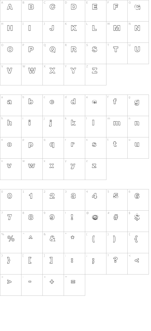 HelvNueOutline character map