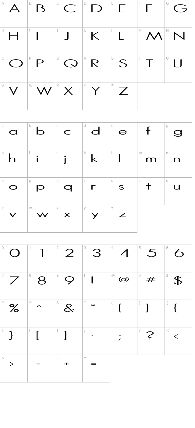 Hemet Bold character map