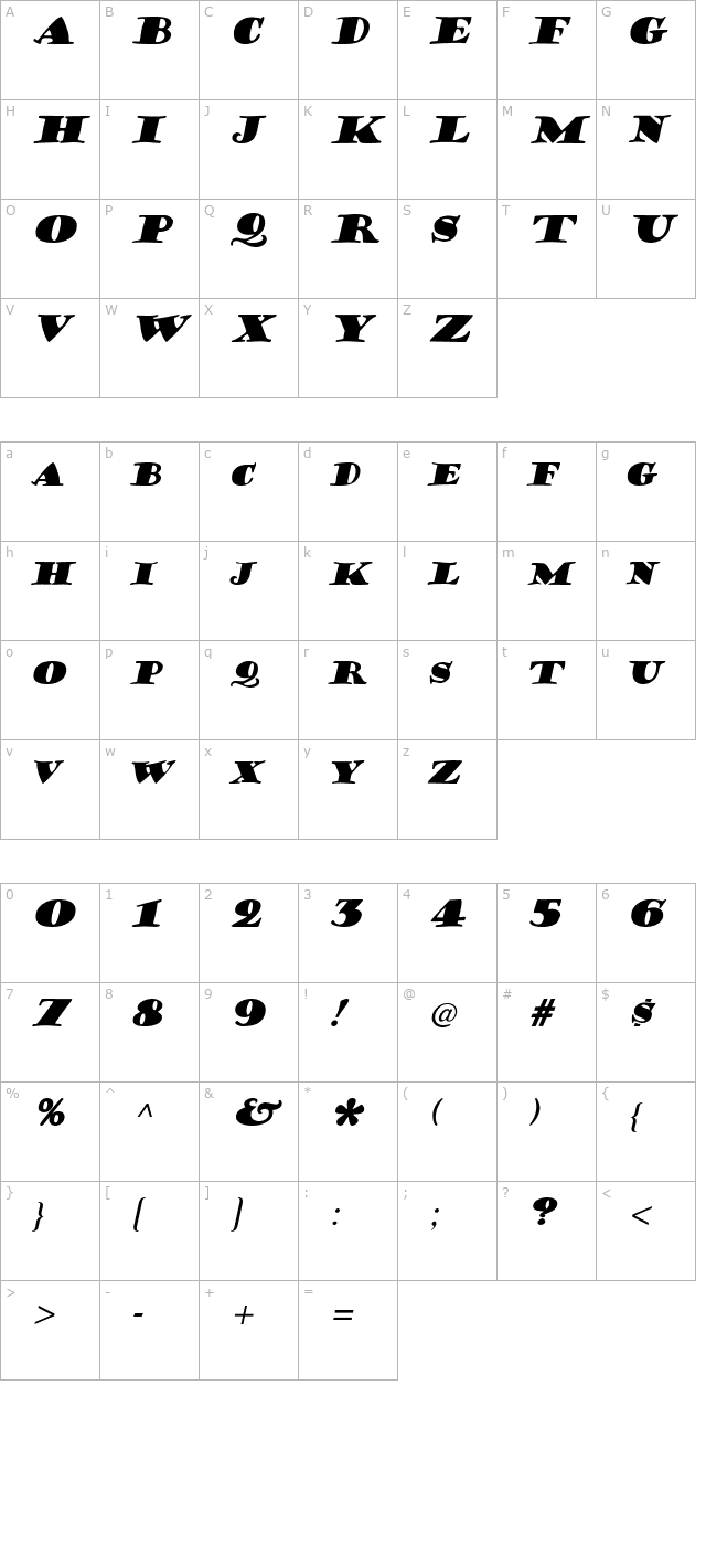 Hermann Bold Italic character map