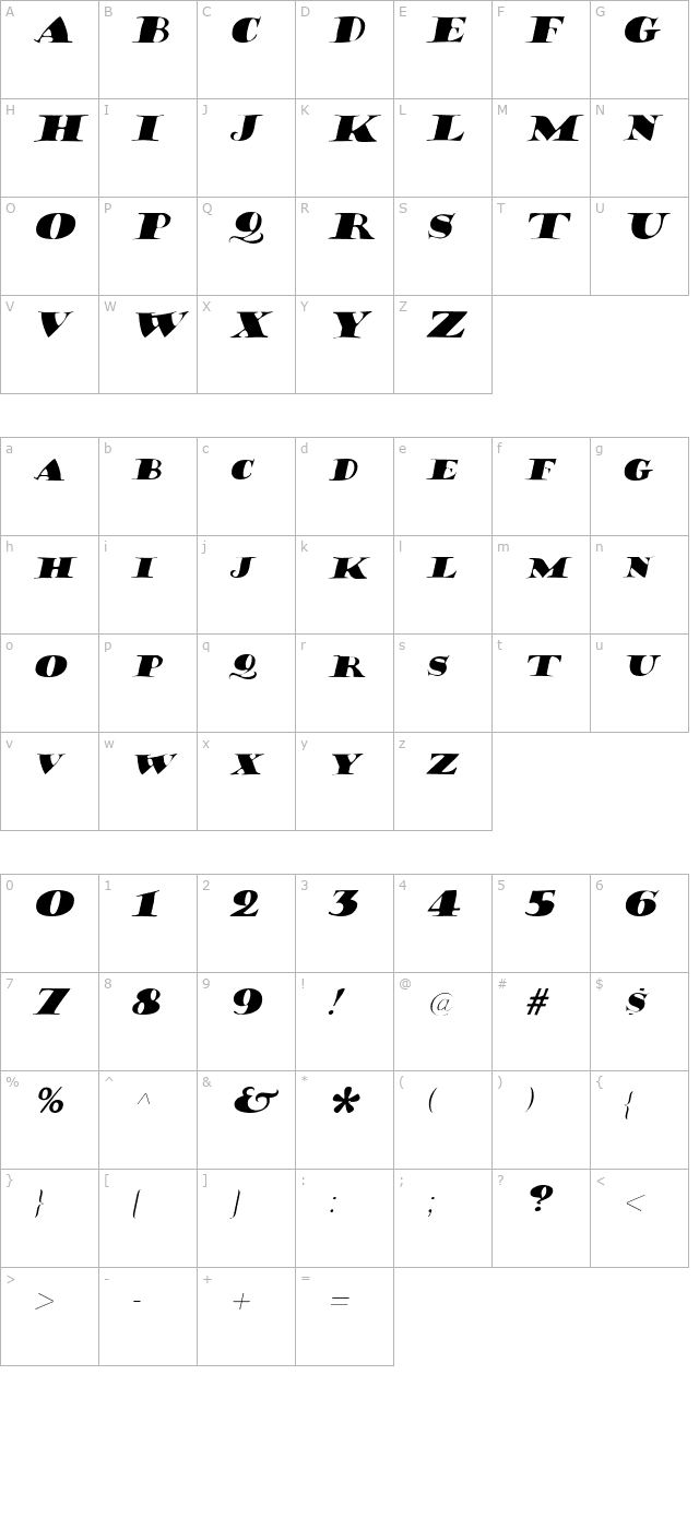 Hermann Italic character map