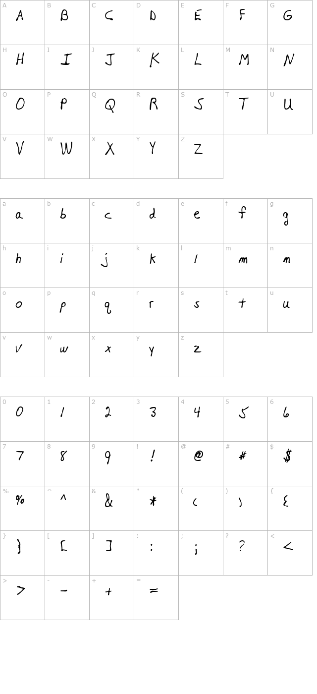 HershelsHand Regular character map