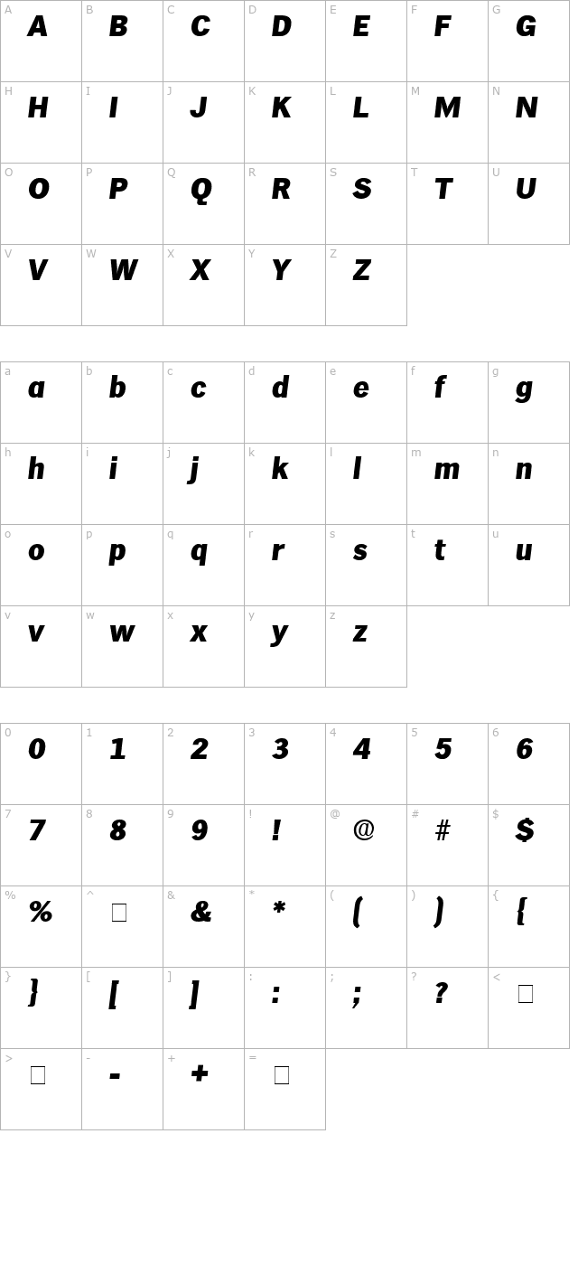 hiero-display-ssi-italic character map