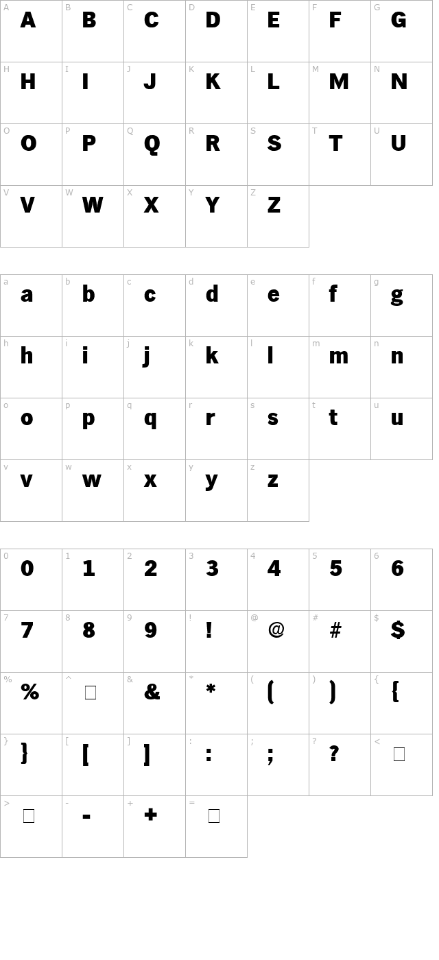 Hiero Display SSi character map