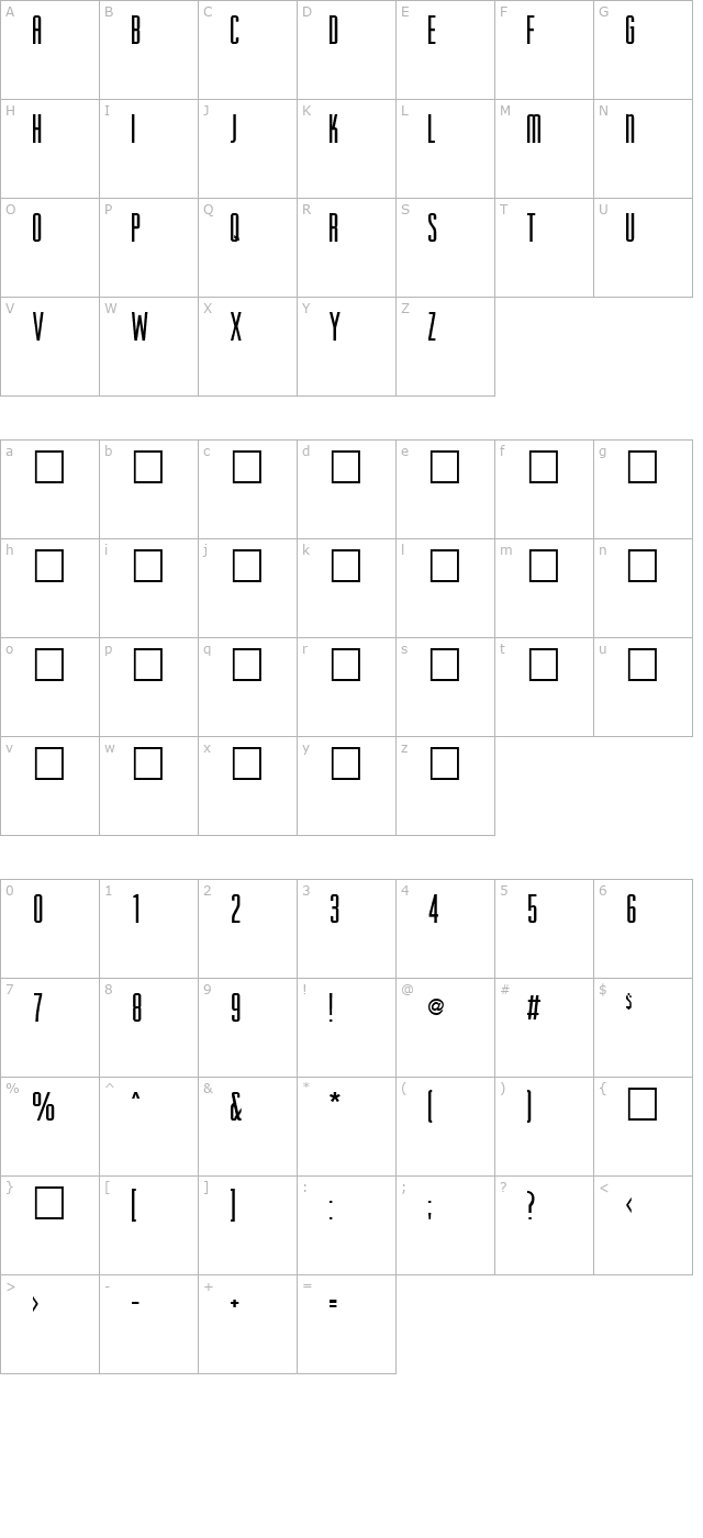 HIGHERUP character map