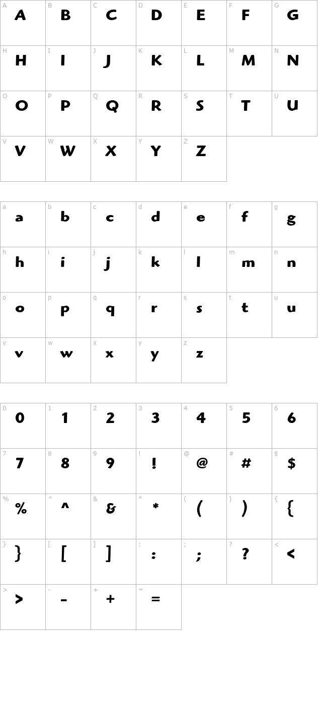 HighlanderStd-Bold character map