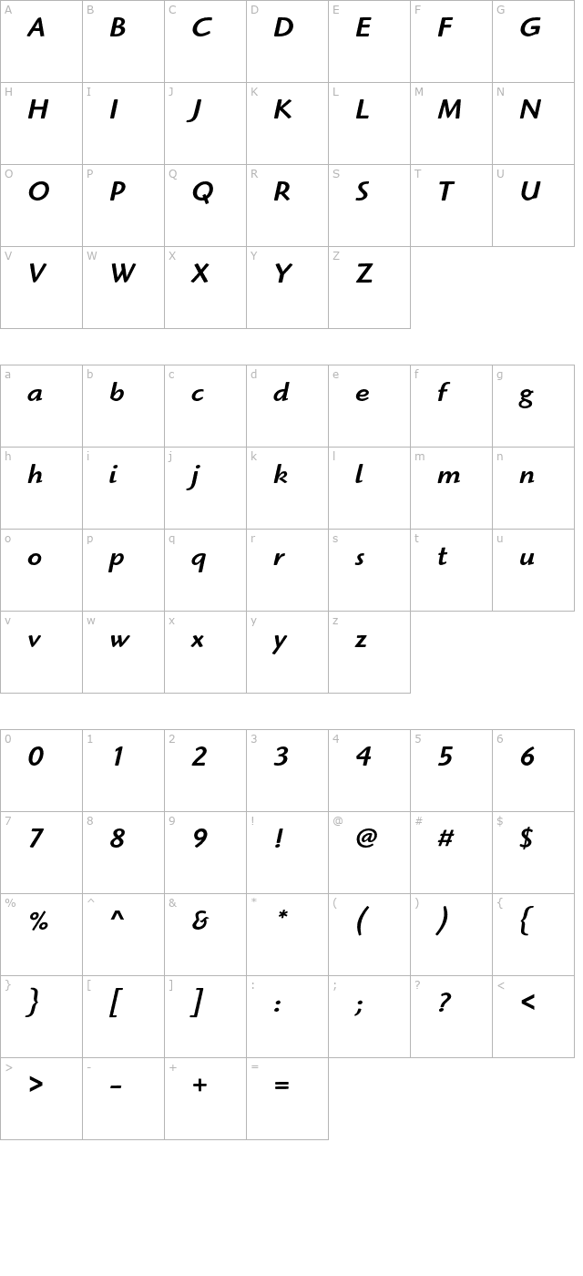 HighlanderStd-MediumItalic character map