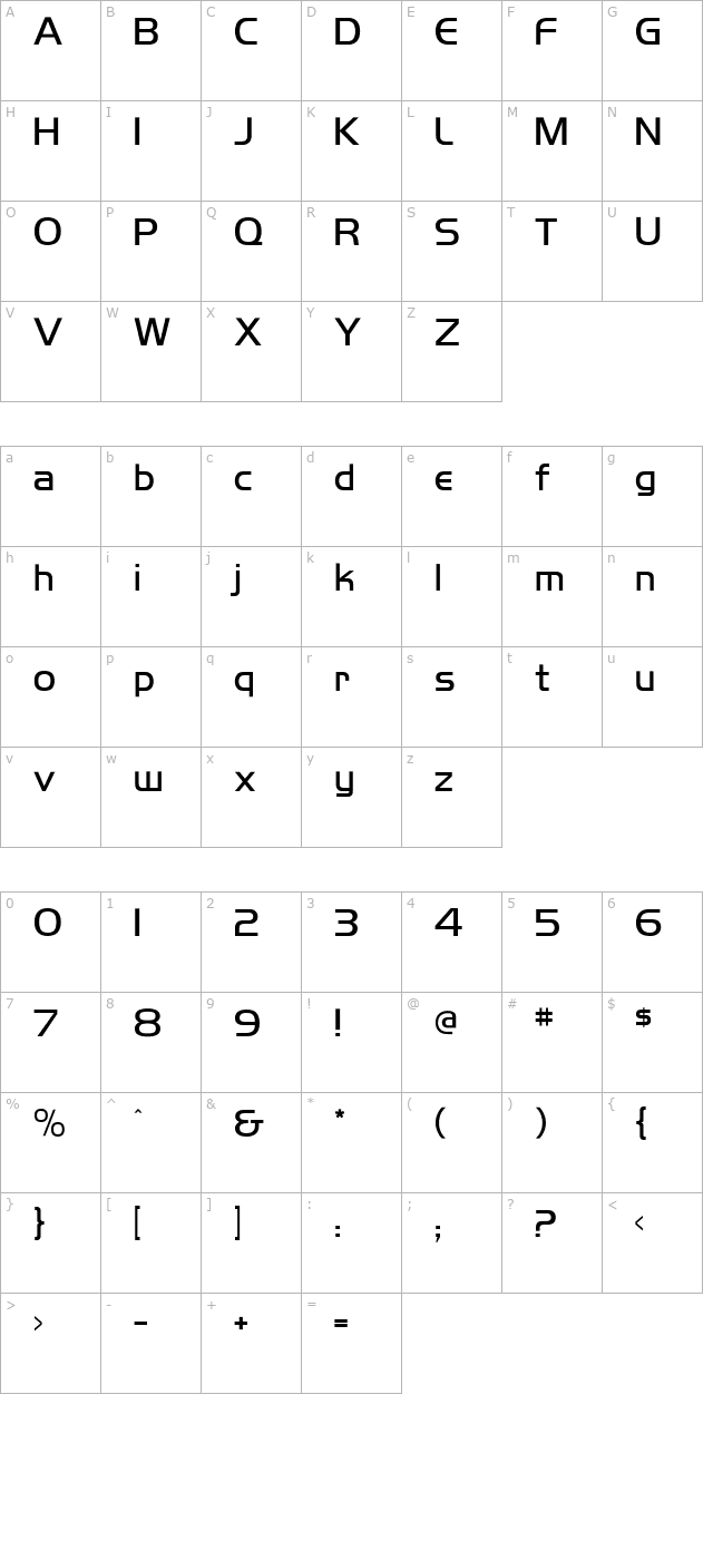 highlandgothiclightflf character map