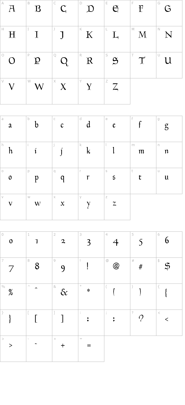 hingham-text-normal character map