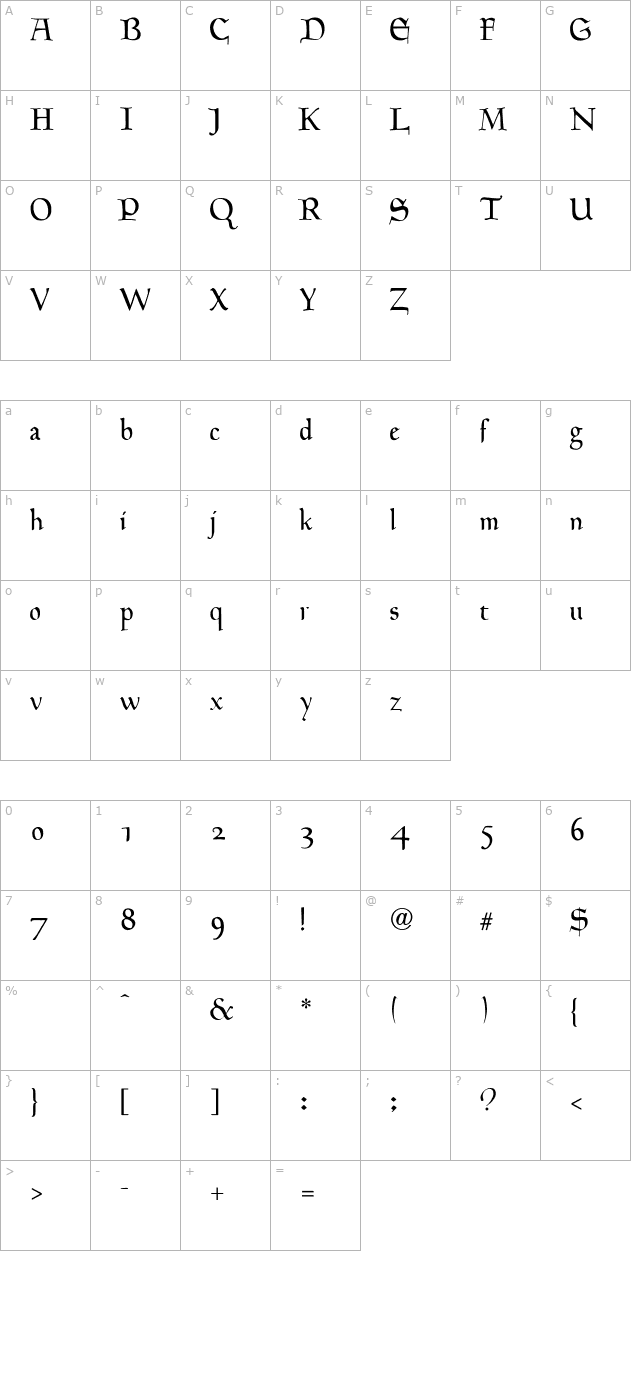 HinghamText-Normal character map