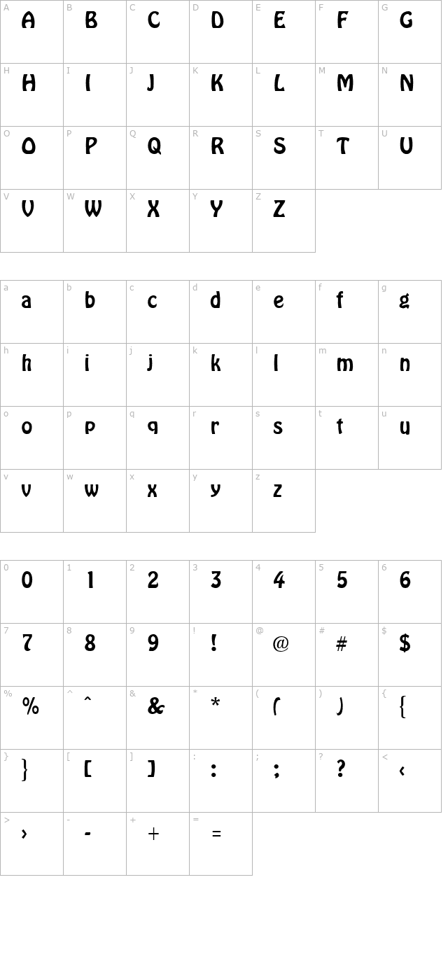 Hobby Headline character map