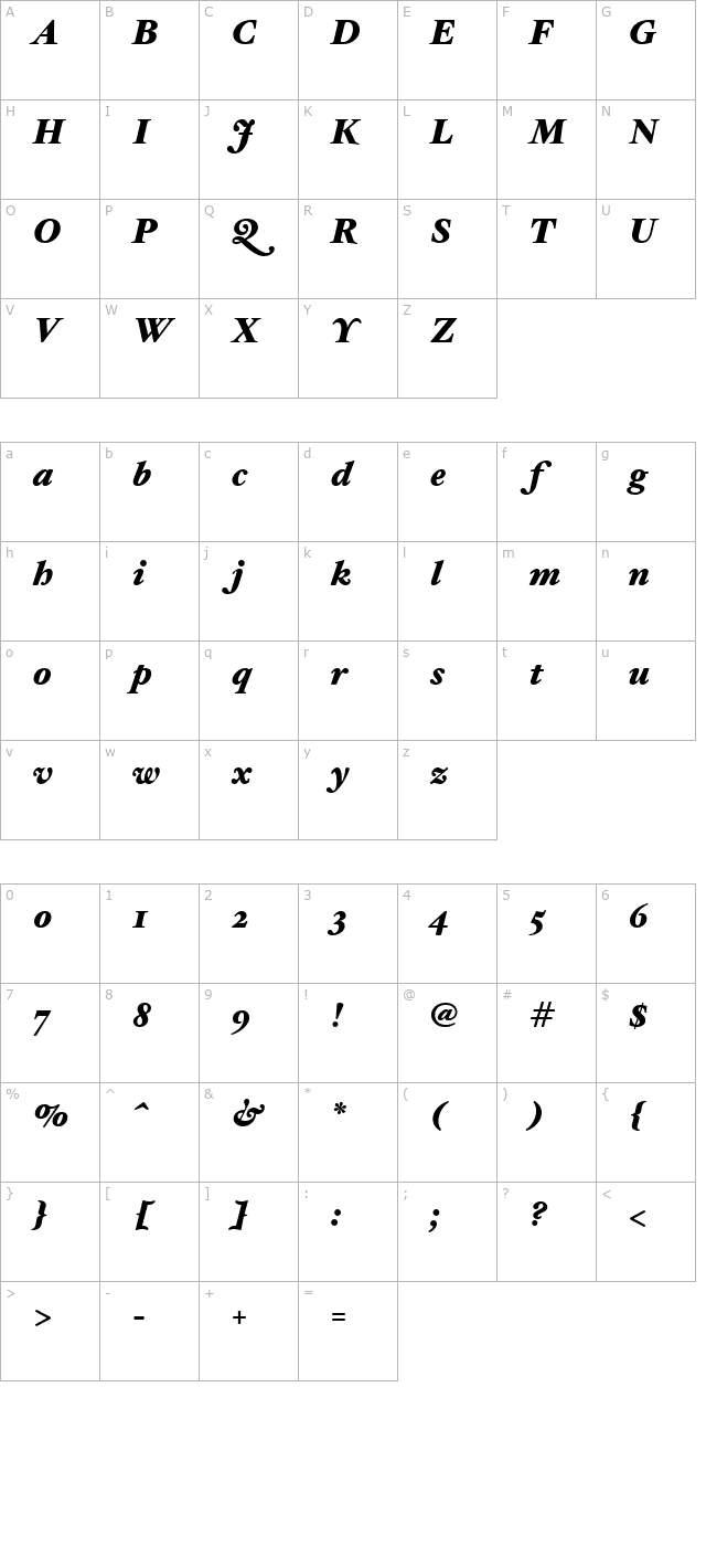 hoefler-text-black-italic character map