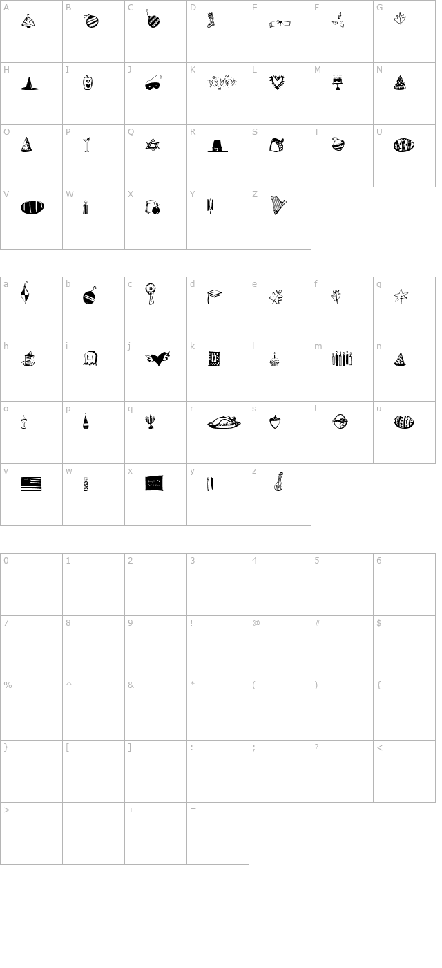 Holiday Dingdoodles character map