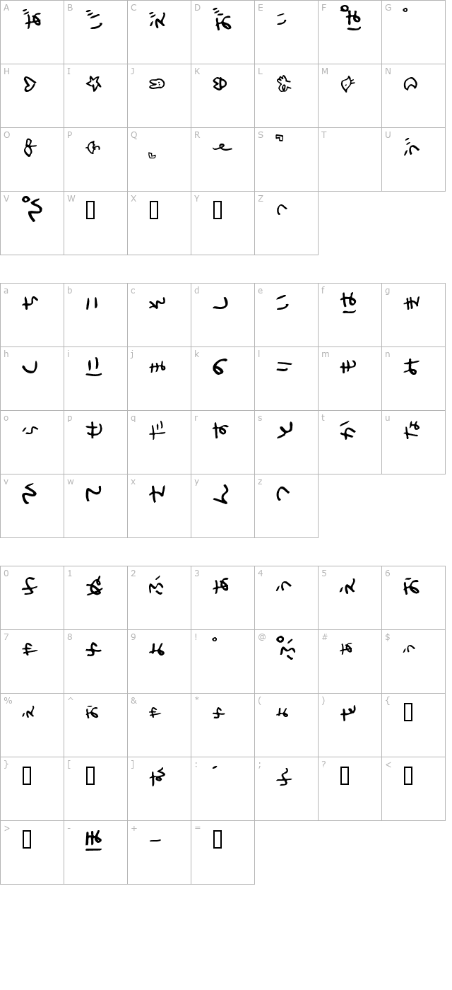 Holiday Hiraganat character map