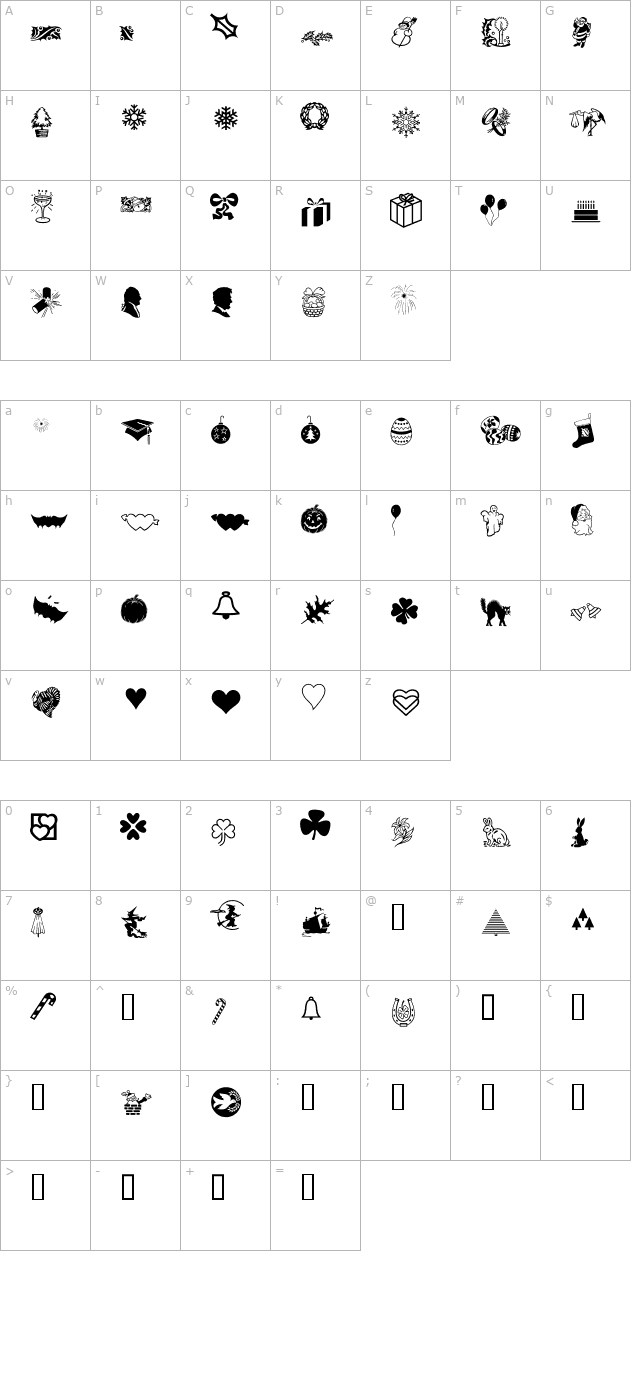 Holidays character map