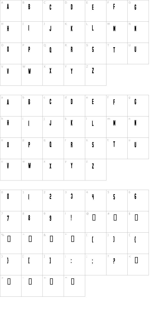 hollywood-hills-condensed character map