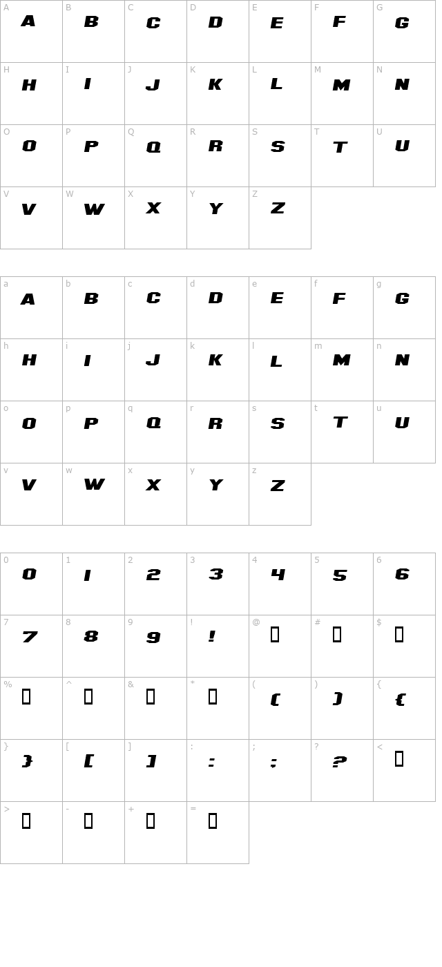 hollywood-hills-expanded-italic character map