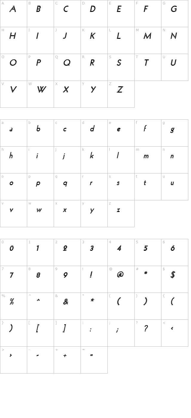 hollywood-italic character map