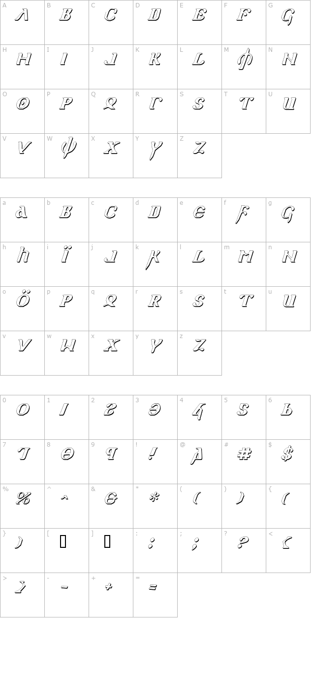 Holy Empire Shadow Italic character map