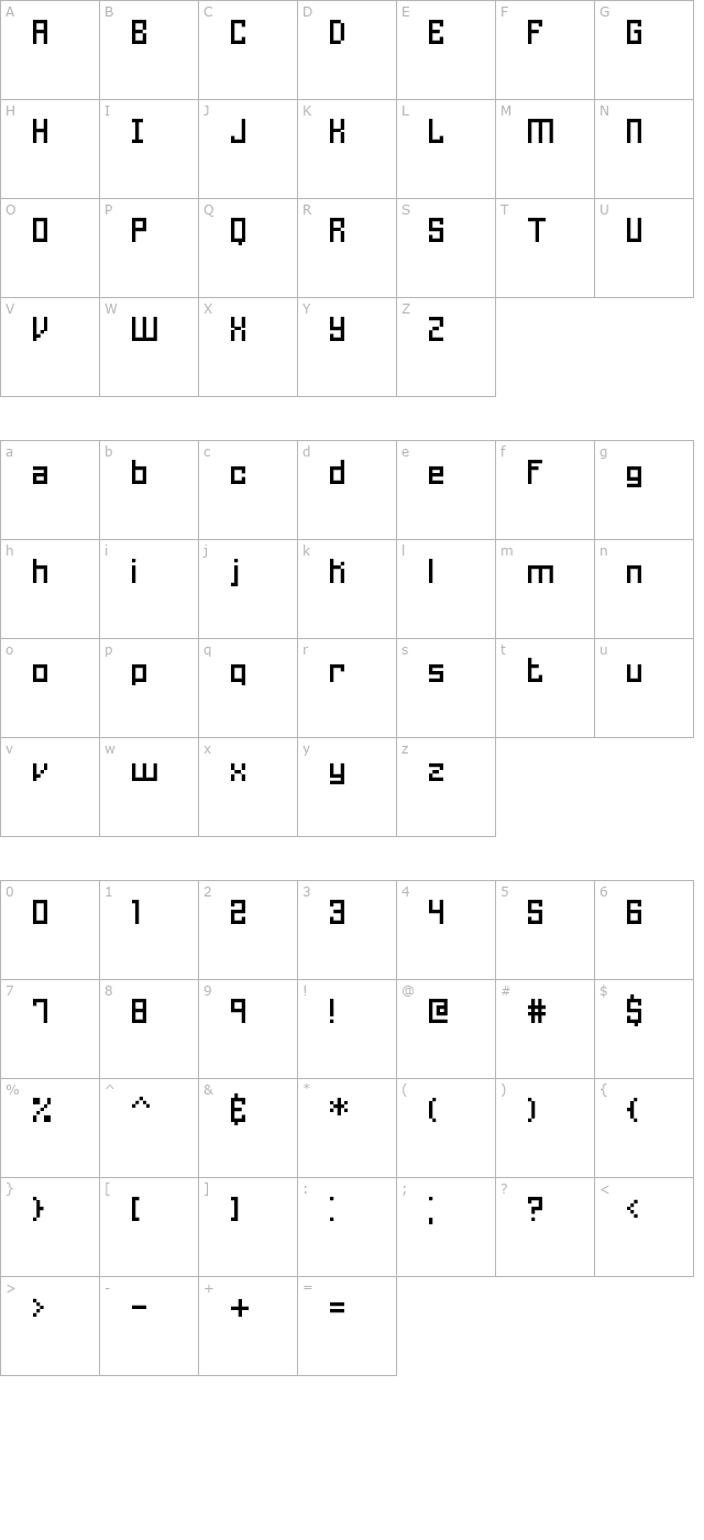 Homespun TT BRK character map