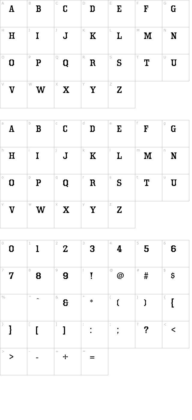 hometown-normal-otf character map