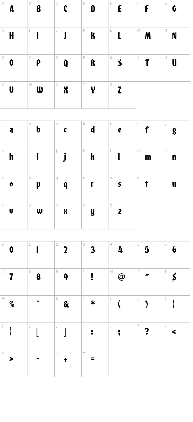 Honcho-Regular character map