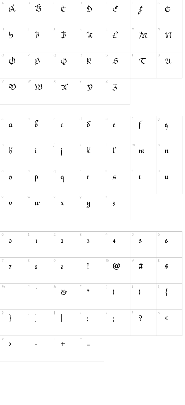 Horloge-Regular character map