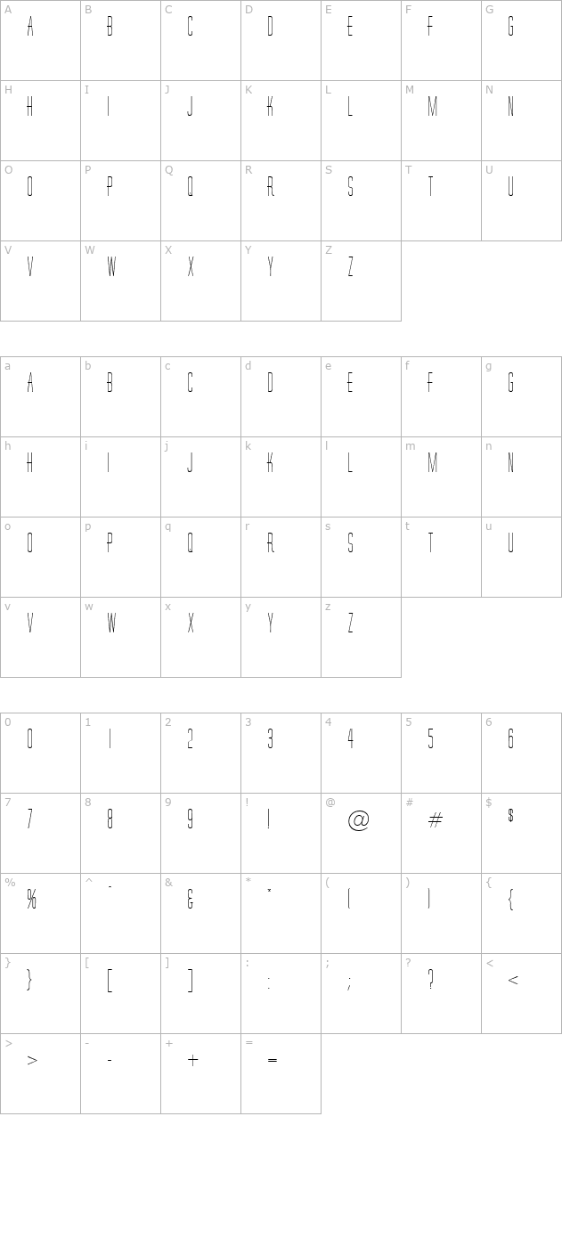 Hornchurch-Regular character map