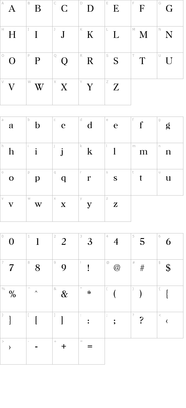 Horsham-Light character map