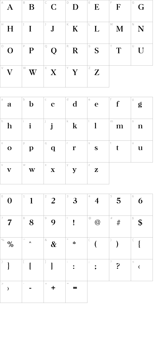 horsham-regular character map