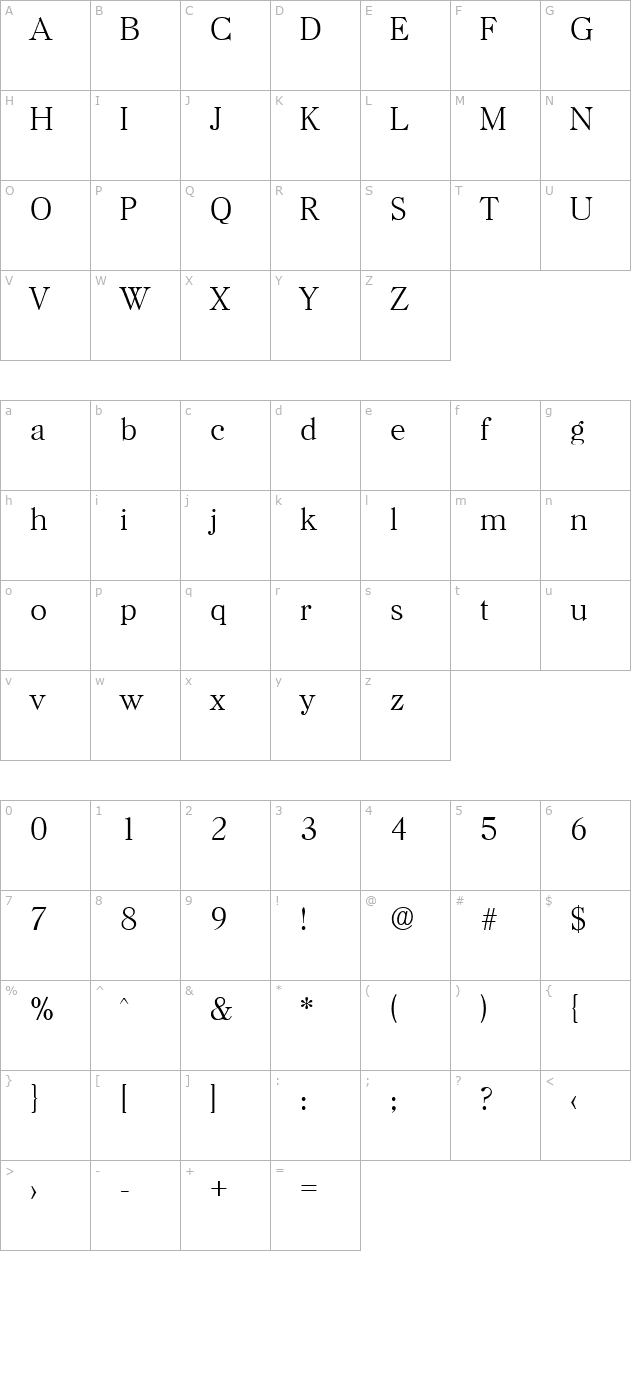 horsham-xlight character map