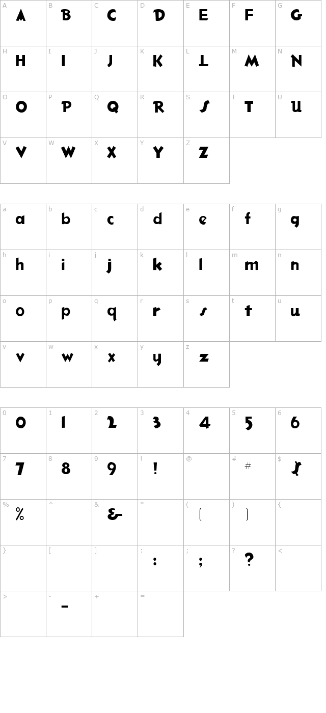 Hotshot Regular character map