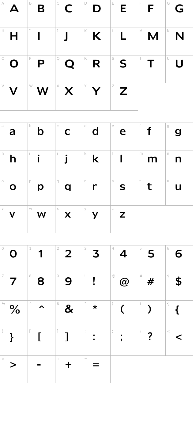 Humana 970 character map