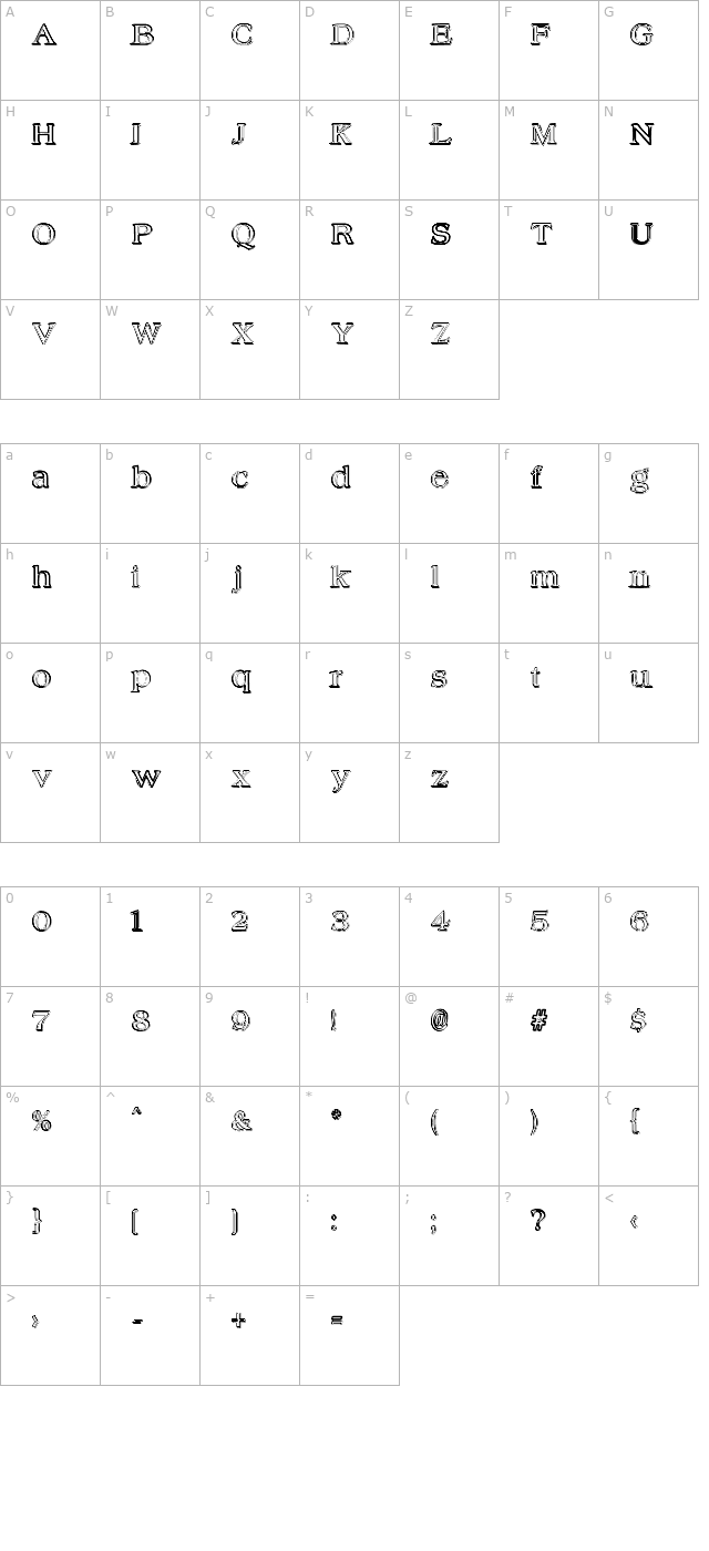 hungover-outline character map