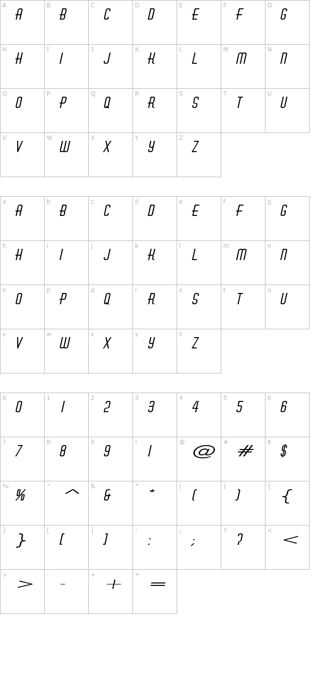 Hustle Extended BoldItalic character map