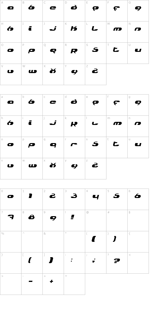 Hydro Italic character map