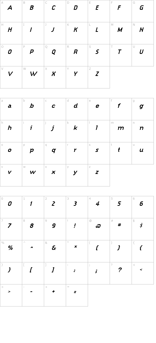 hypestyle-blackitalic character map