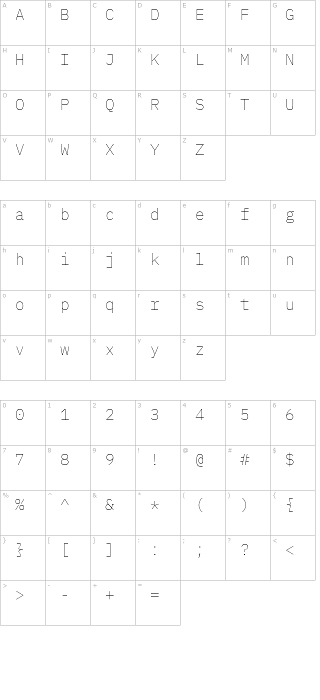 ibm-plex-mono-thin character map