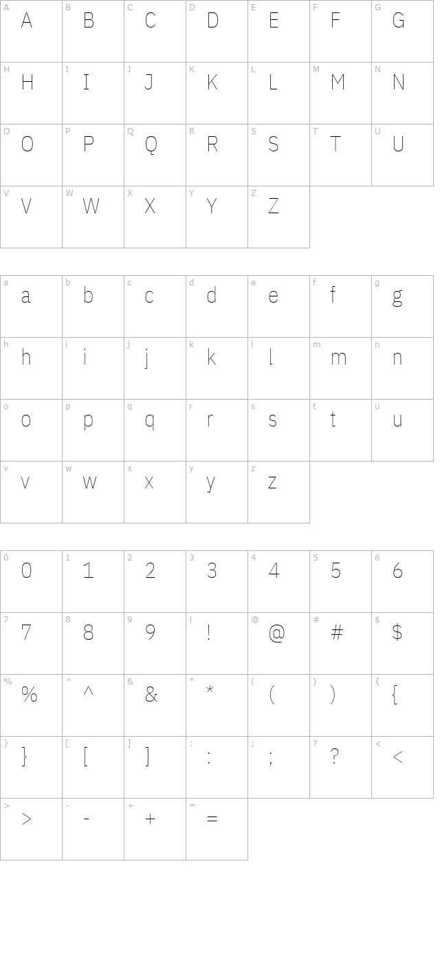 ibm-plex-sans-condensed-thin character map