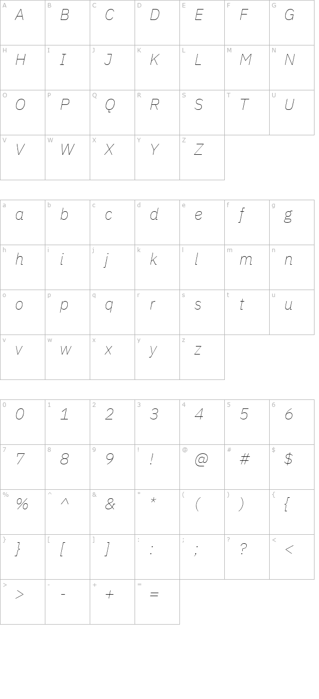 ibm-plex-sans-thin-italic character map