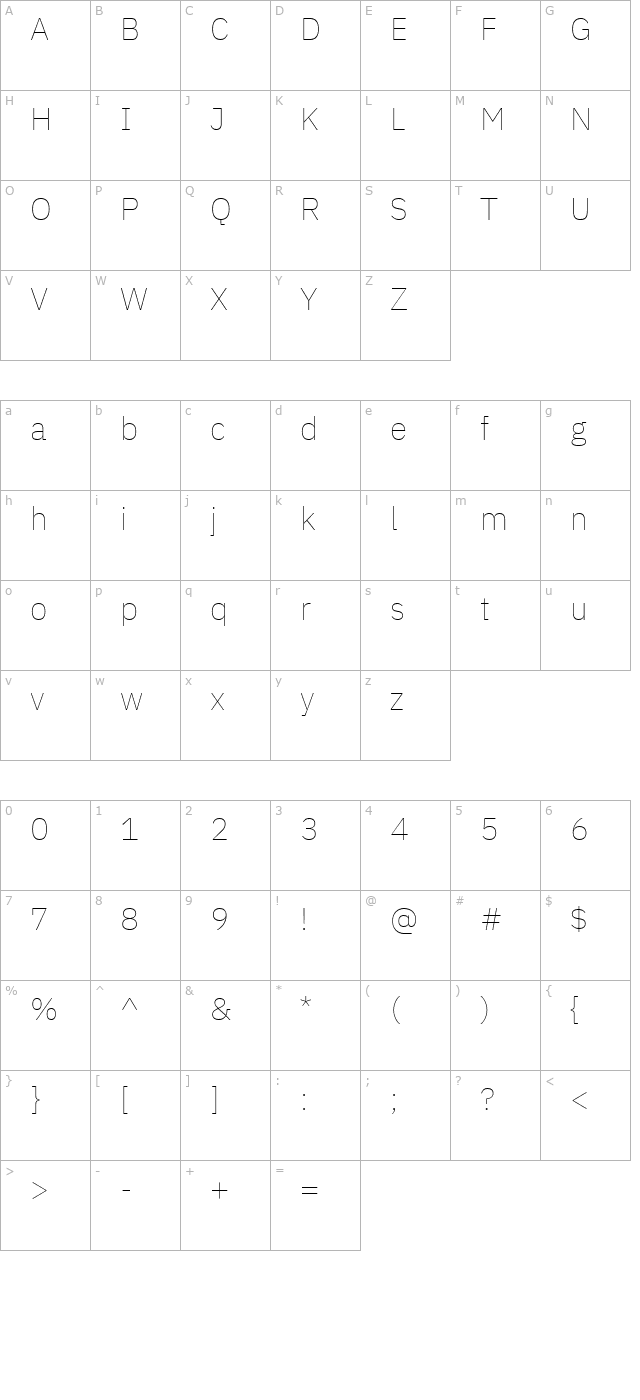 ibm-plex-sans-thin character map