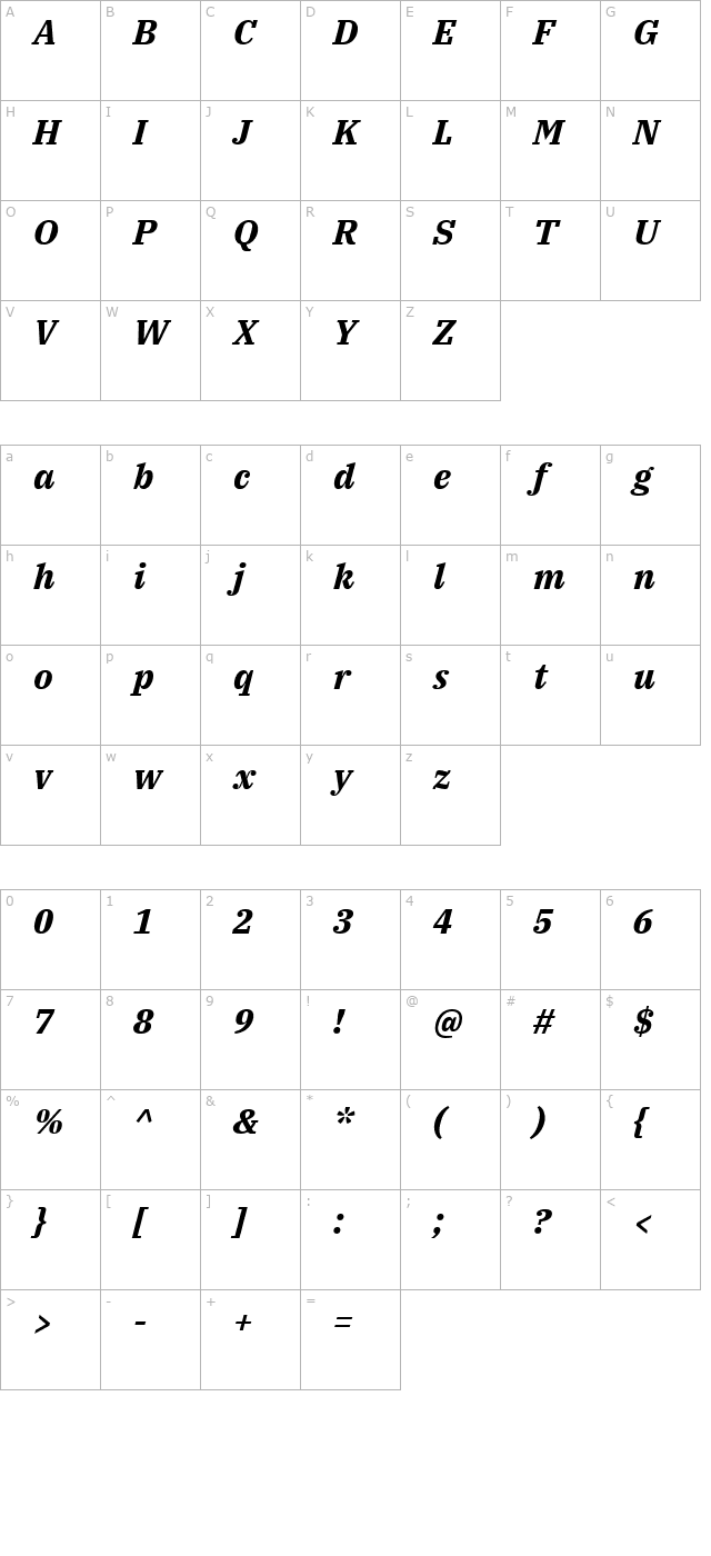 IBM Plex Serif Bold Italic character map