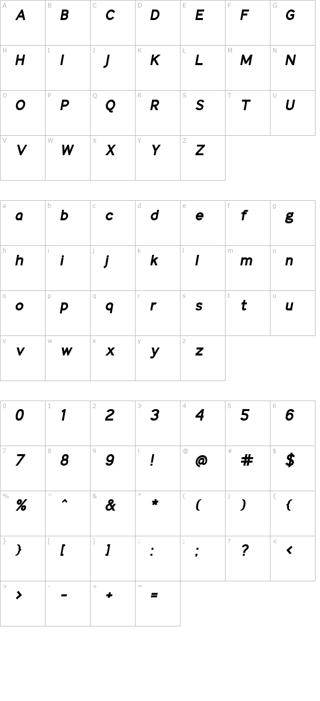 identikalsans-bolditalic character map