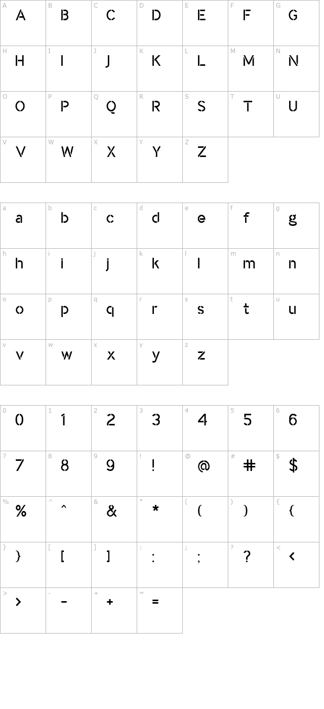 IdentikalSans Stencil character map